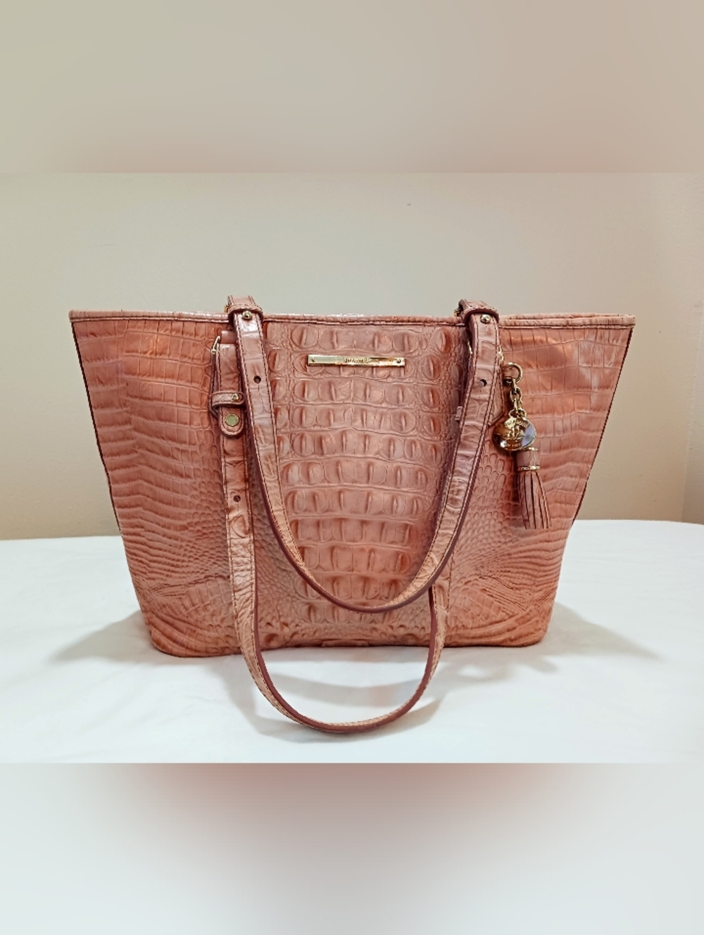 Brahmin Blush Croc-Embossed Leather Tote